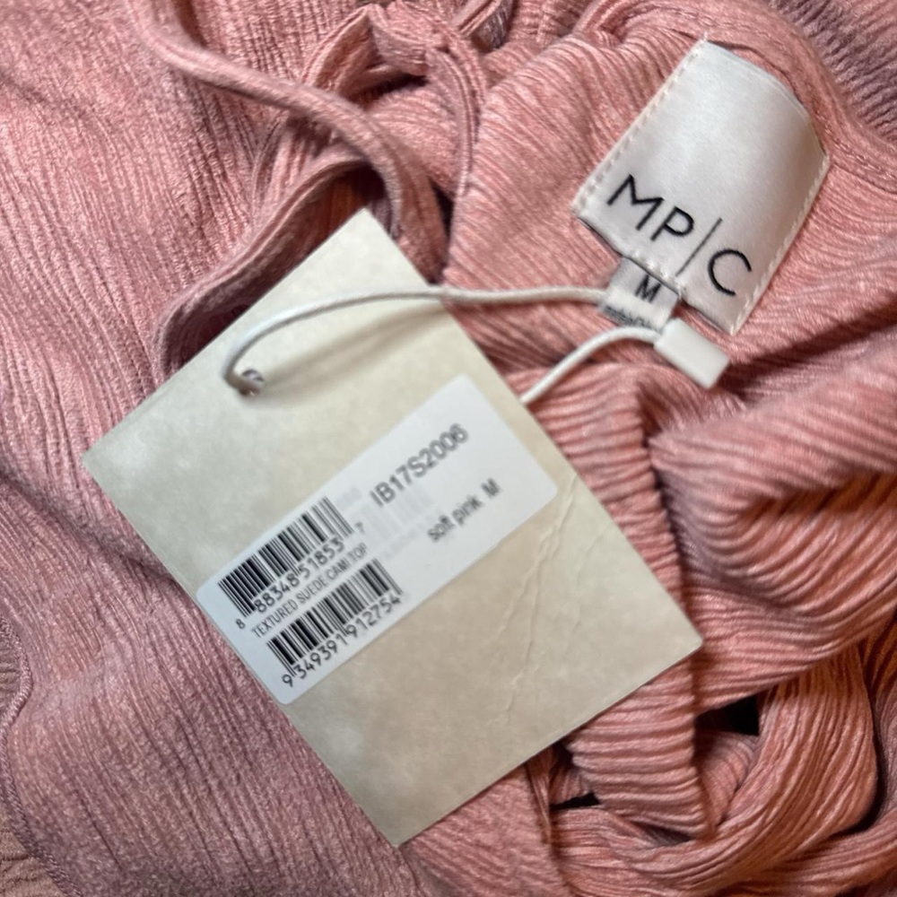 NWT MINKPINK x M|PC Textured Faux Suede Pastel Pink Cami Tank Top — SMALL - Picture 2 of 6